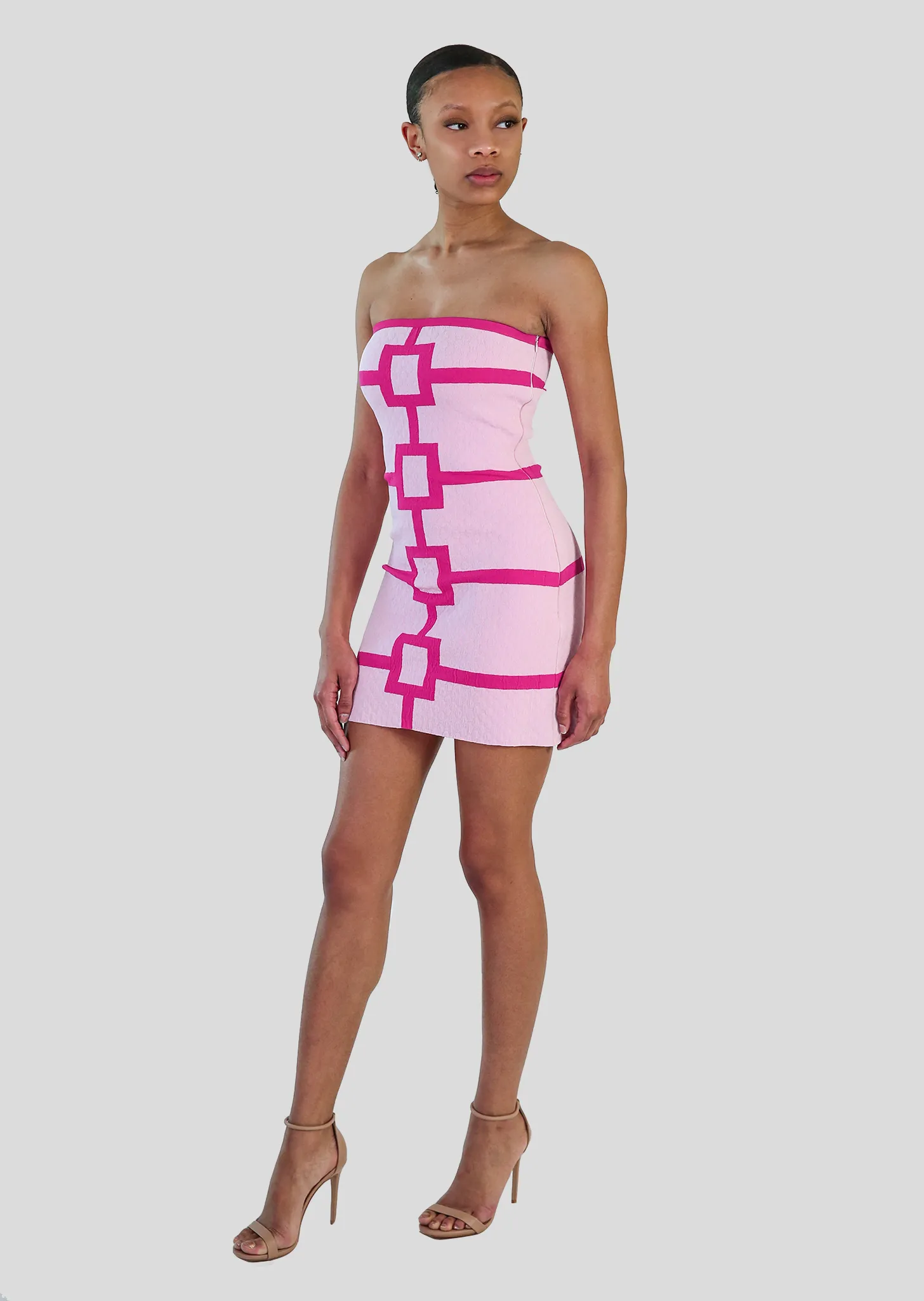 Aubrey - Fitted Strapless Party Dress With Geometric Design