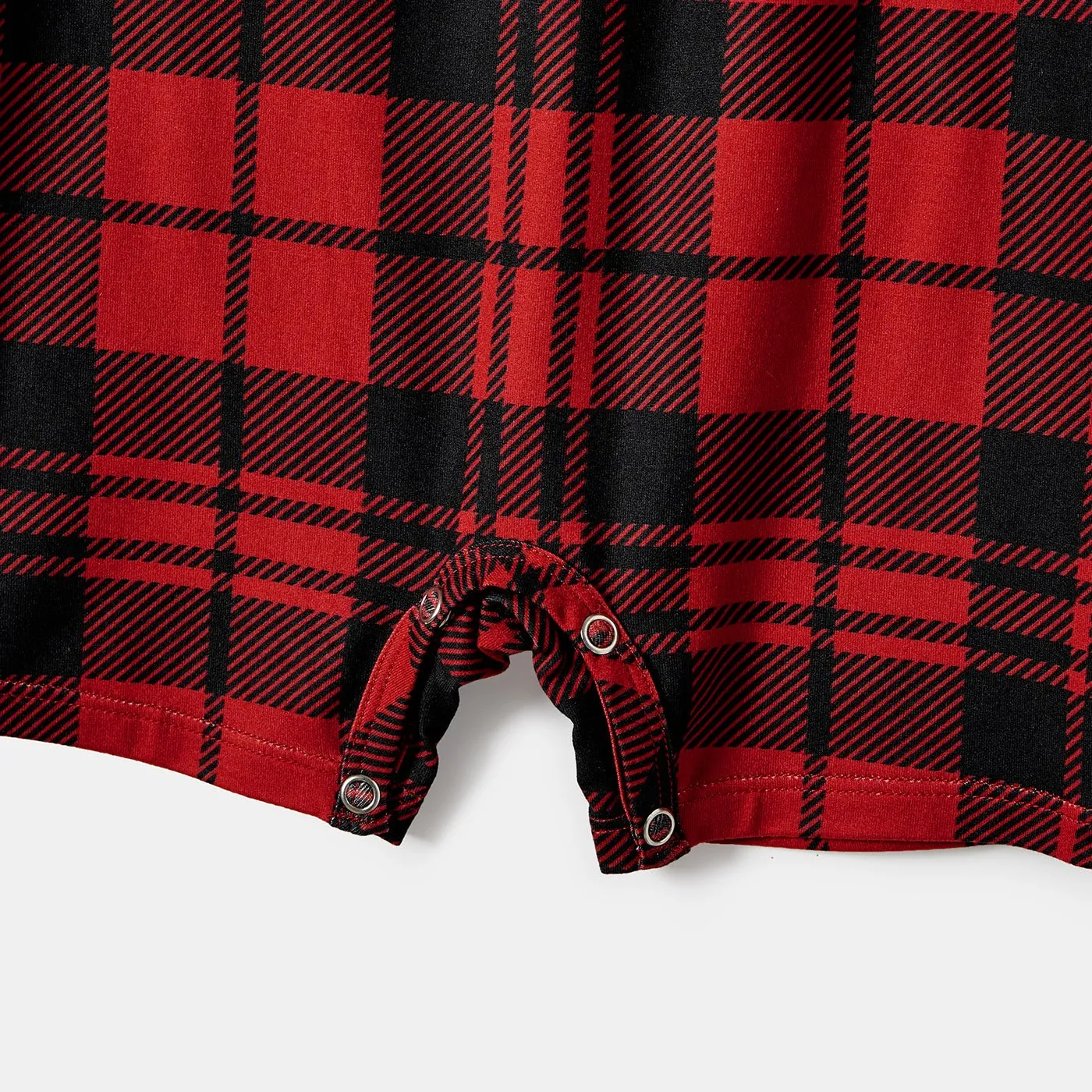 Christmas Family Matching Short-sleeve Bodycon Drawstring Plaid Dress and  Contrast Top Sets (Flame Resistant)
