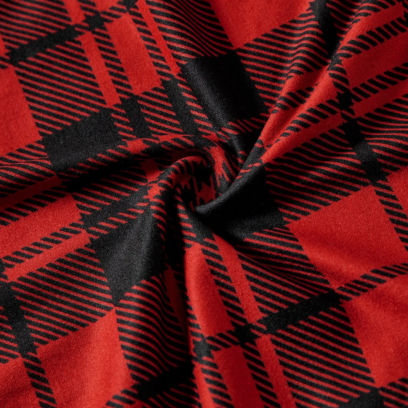 Christmas Family Matching Short-sleeve Bodycon Drawstring Plaid Dress and  Contrast Top Sets (Flame Resistant)