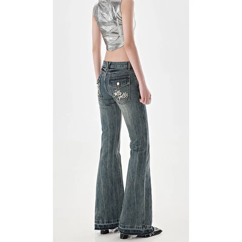 Lanfubeisi women’s fall fashion American Retro Hot Girl Low Waist Skinny Jeans Women's Y2g High Street Slim Slimming Mop Long Pants