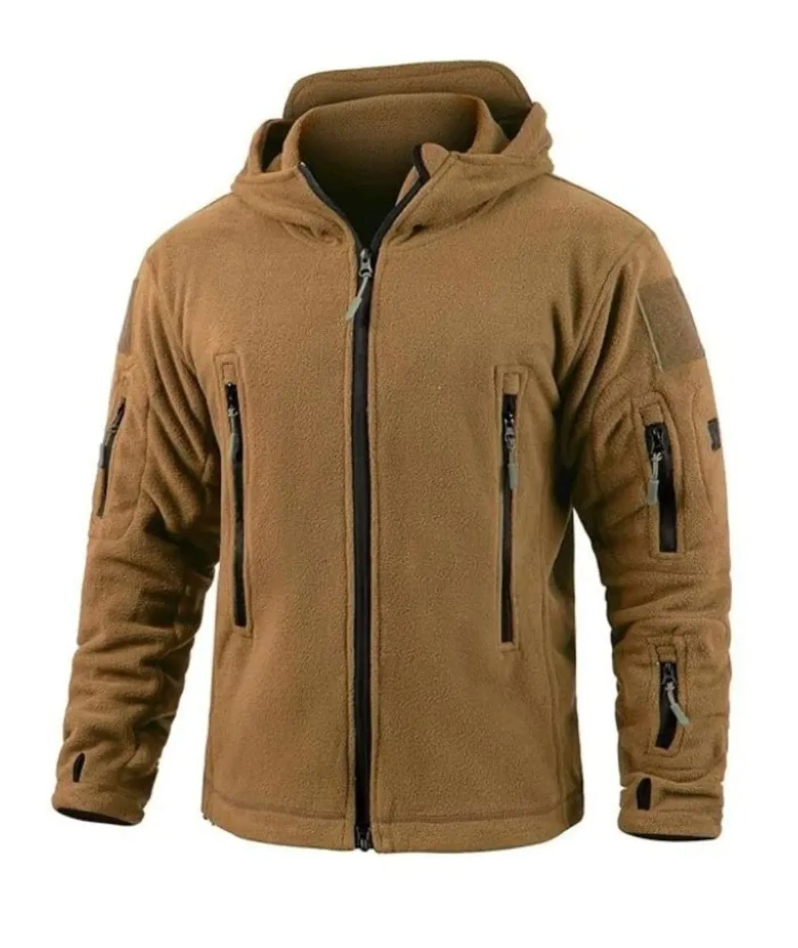 Men's Multi Pocket Zip Up Fleece Sherpa Lined Hoodie-DUMCO04673