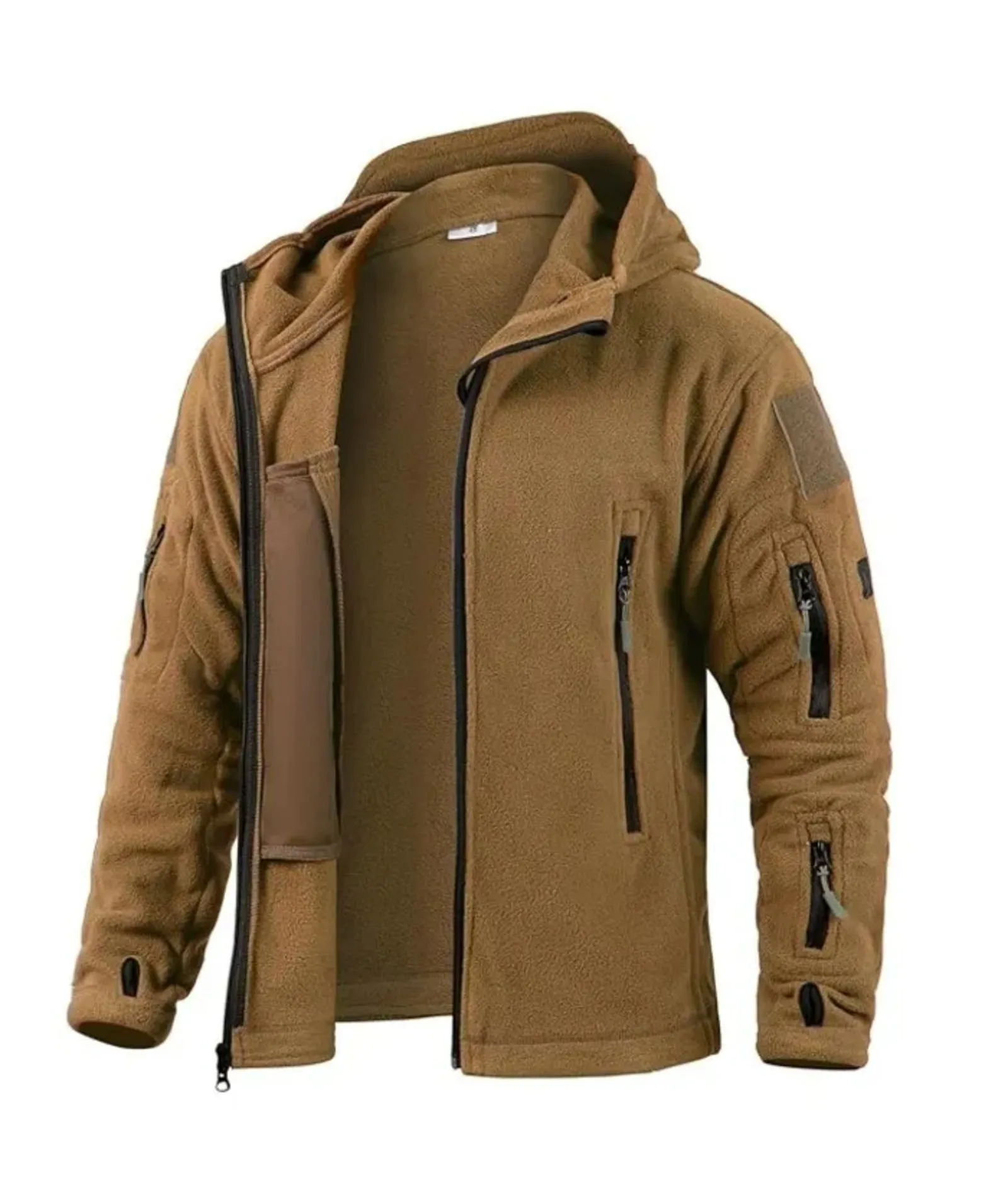 Men's Multi Pocket Zip Up Fleece Sherpa Lined Hoodie-DUMCO04673
