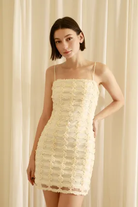 Monochromatic 3D Floral Bodycon Mini Dress